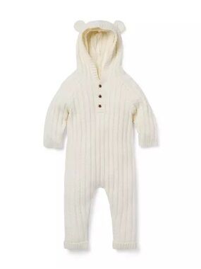 Janie and Jack Cable Knit Hooded bear ears One-Piece Romper